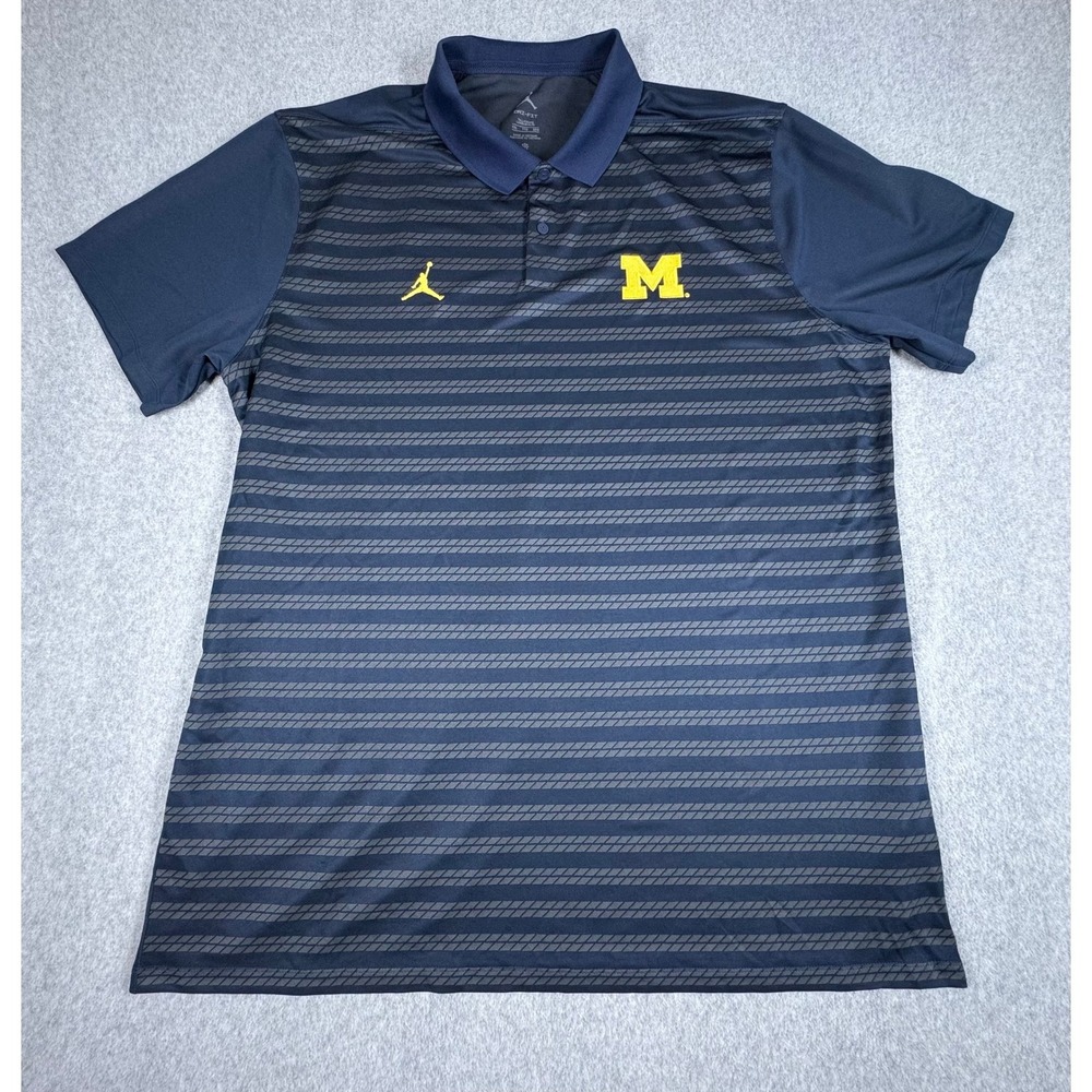 Michigan Wolverines Polo Shirt Mens XXL TALL Blue NCAA Basketball Jordan Dri Fit